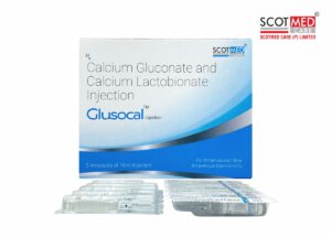 Calcium Gluconate + Calcium Lactobionate Injection manufactured by Scotmedcare for hypocalcemia treatment and calcium deficiency management