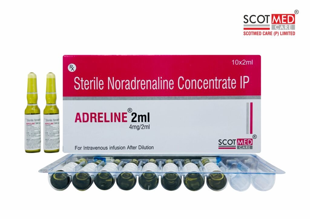 Noradrenaline Concentrate Injection 4mg/2ml ADRELINE 2ml by Scotmed Care Critical Care Injection