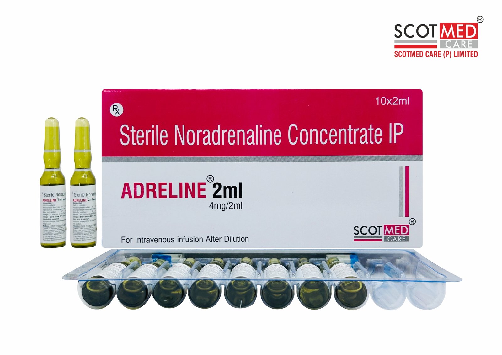 Noradrenaline Concentrate Injection 4mg/2ml ADRELINE 2ml by Scotmed Care Critical Care Injection