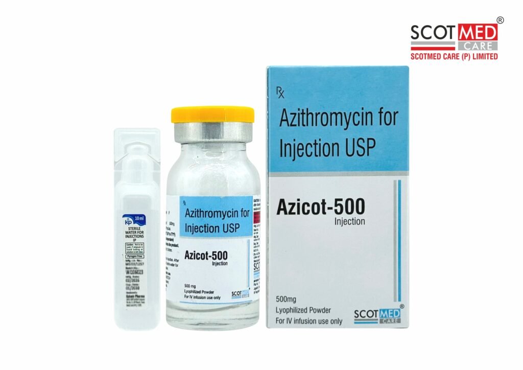 Azithromycin for Injection USP 500 mg (Azicot-500) lyophilized IV antibiotic injection by Scotmed Care