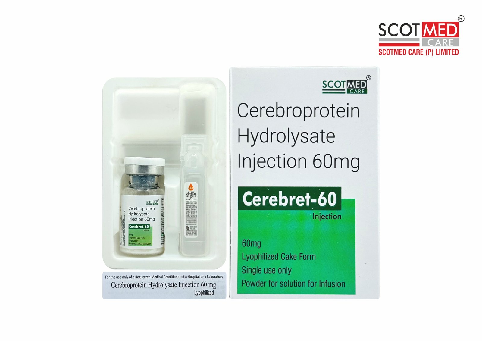 Cerebroprotein Hydrolysate Injection 60mg (Cerebret-60 Injection) Lyophilized Critical Care Injection by Scotmed Care