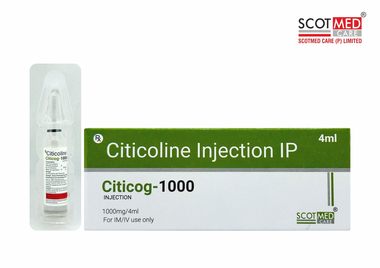 Citicoline Injection IP 1000mg 4ml (Citicog-1000) by Scotmed Care Critical Care Injection