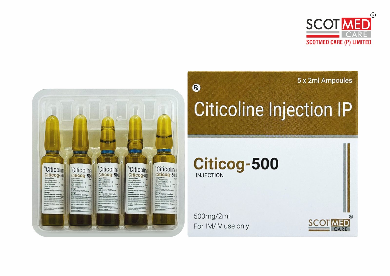 Citicoline Injection IP 500 mg/2 ml (Citicog-500) by Scotmed Care – Critical Care Neuroprotective Injection