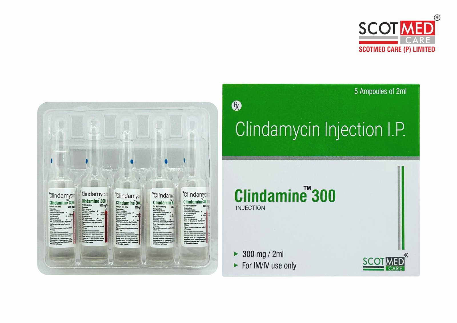 Clindamycin Injection IP 300 mg 2 ml Clindamine 300 by Scotmed Care WHO GMP Certified Critical Care Injection
