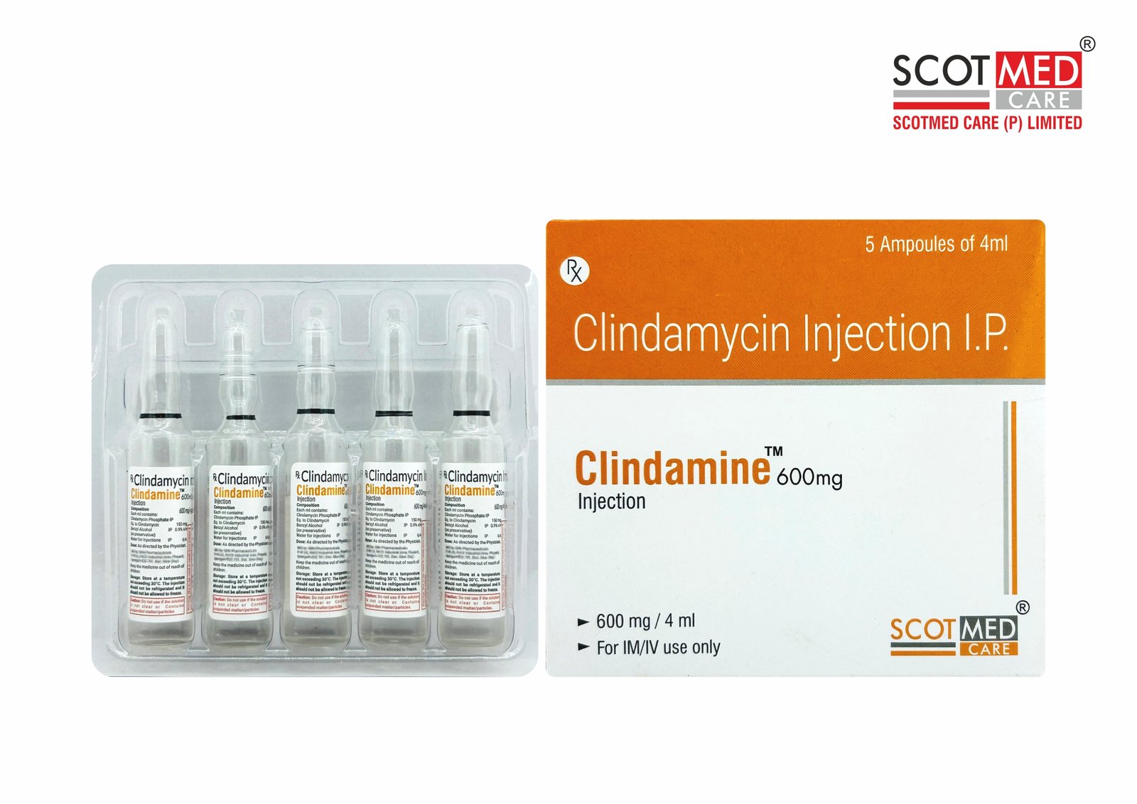 Clindamycin Injection 600 mg (Clindamine Injection) 4 ml Ampoules by Scotmed Care