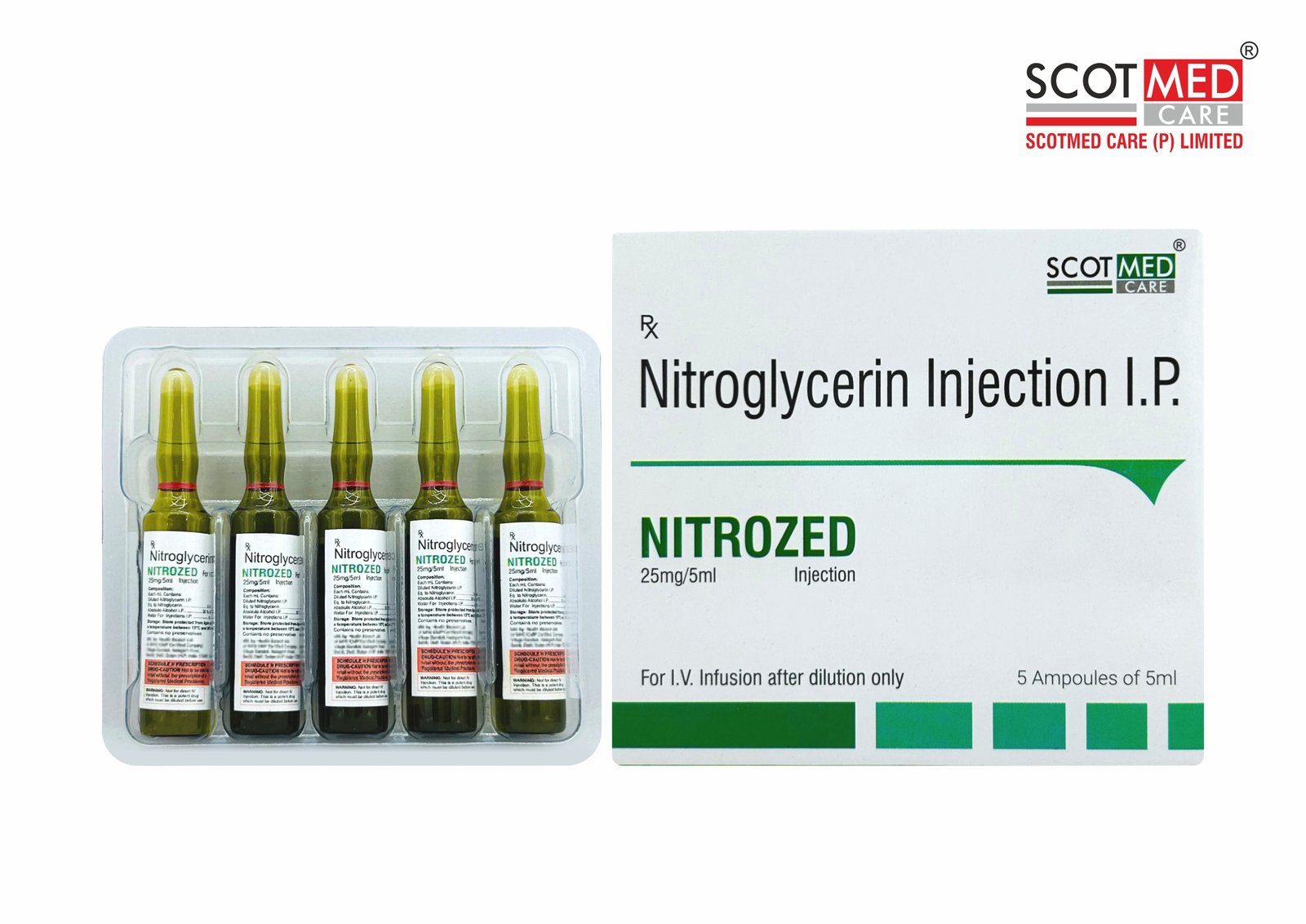 Nitroglycerin Injection I.P. 25 mg/5 ml NITROZED critical care injection by Scotmed Care