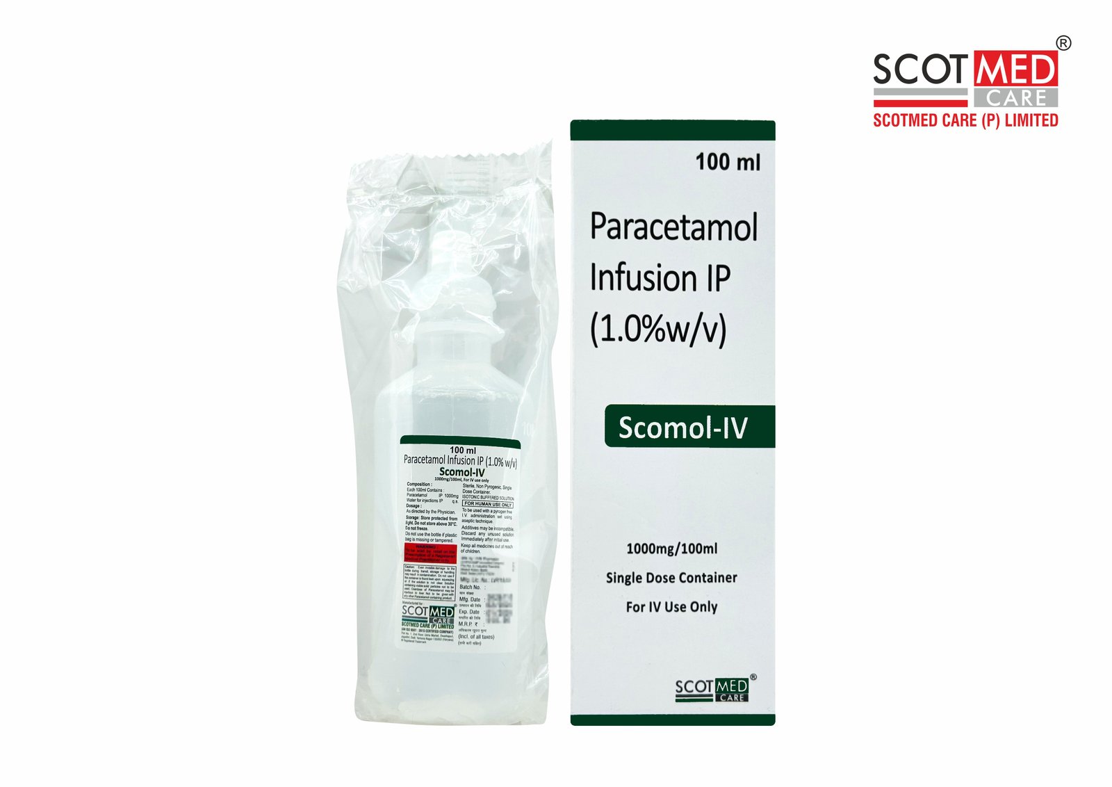 Paracetamol Infusion IP 1.0% w/v 1000mg/100ml Scomol-IV – Scotmed Care