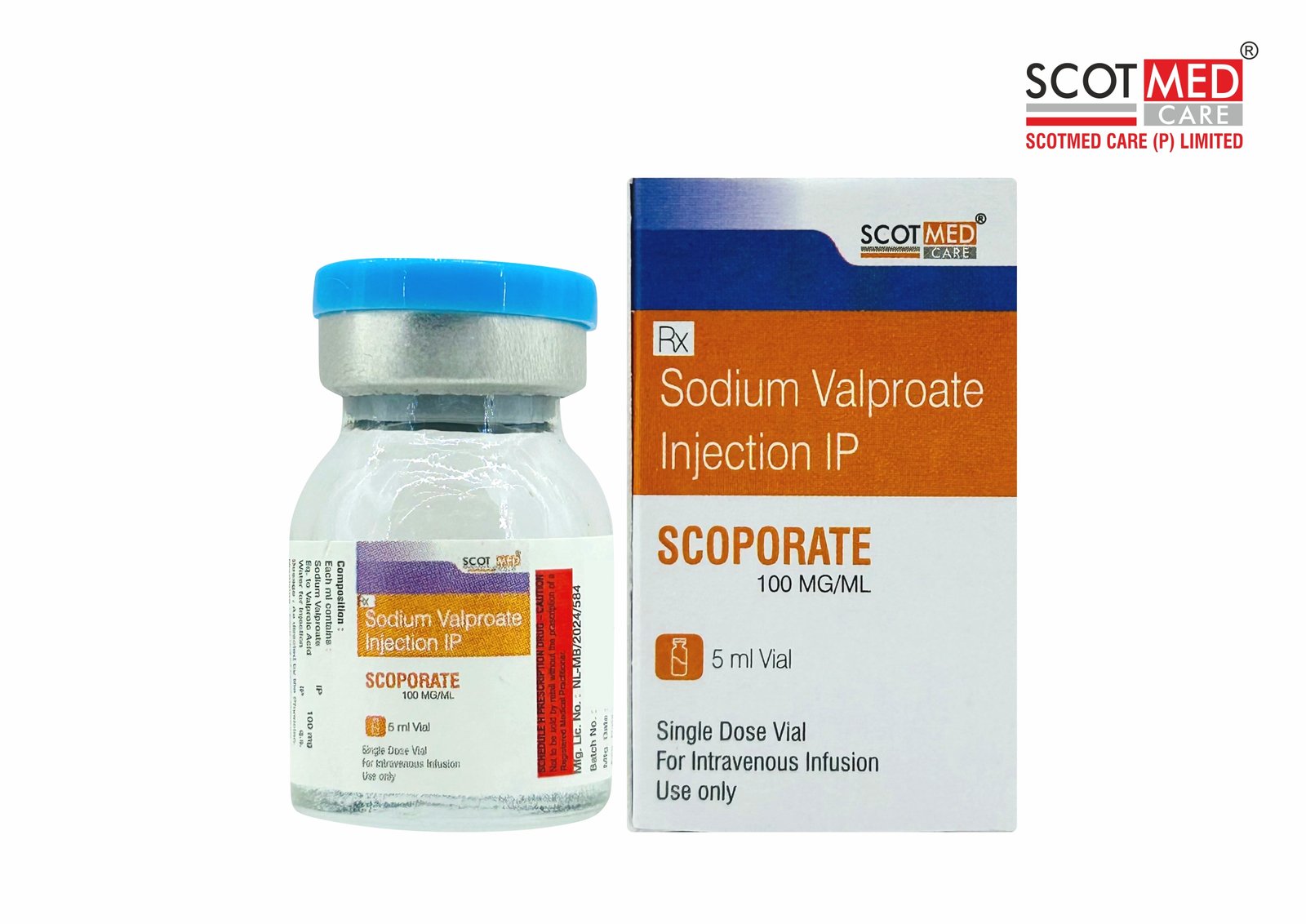 Sodium Valproate Injection IP 100 mg/mL SCOPORATE 5 mL vial Scotmed Care