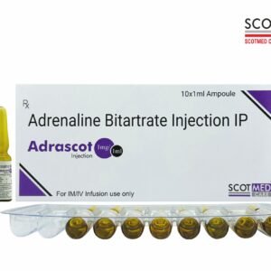 Adrenaline Bitartrate Injection IP Adrascot 1 mg 1 ml emergency critical care injection manufactured by Scotmed Care