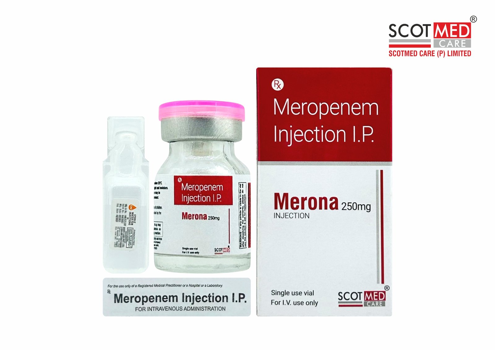 Meropenem Injection I.P. 250mg (Merona) by Scotmed Care – Meropenem 250 mg antibiotic injection manufacturer, critical care injection company in India
