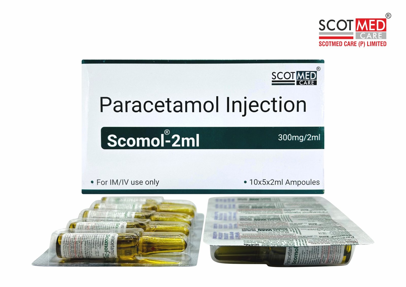 Paracetamol Injection 300mg/2ml Scomol-2ml by Scotmed Care