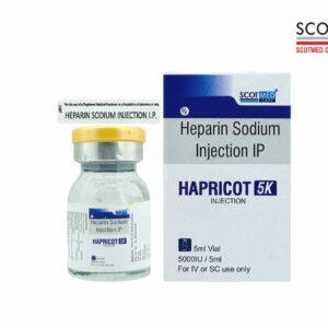 Heparin Sodium Injection IP 5000 IU/5 ml (HAPRICOT 5K) vial by Scotmed Care – WHO-GMP Certified Critical Care Injection Manufacturer in India