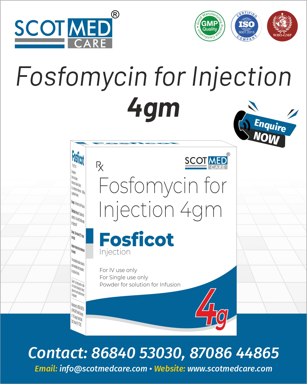 Fosfomycin 4gm Injection Manufacturer and Supplier by Scotmed Care