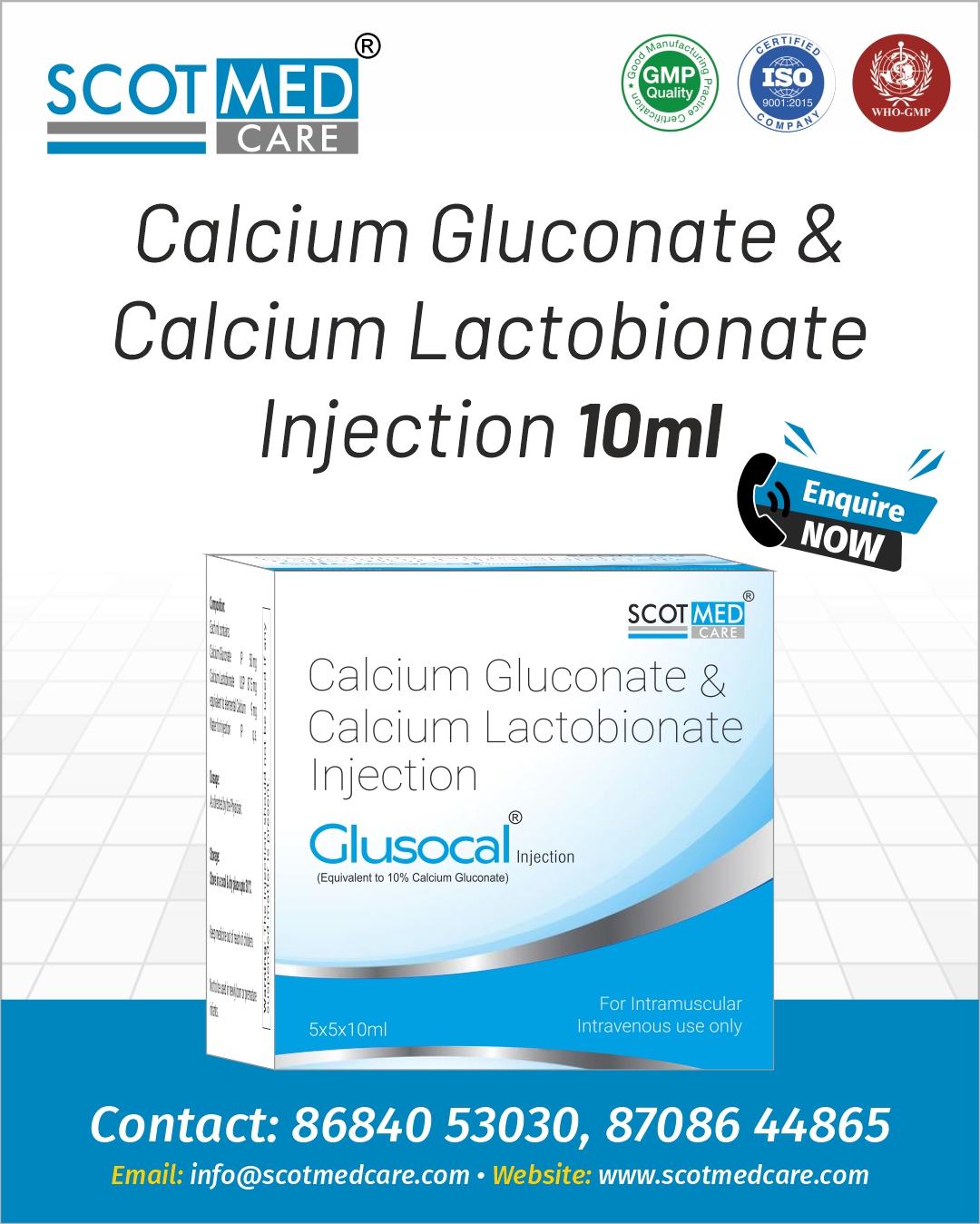 Calcium Gluconate + Calcium Lactobionate Injection manufactured by Scotmedcare for hypocalcemia treatment and calcium deficiency management