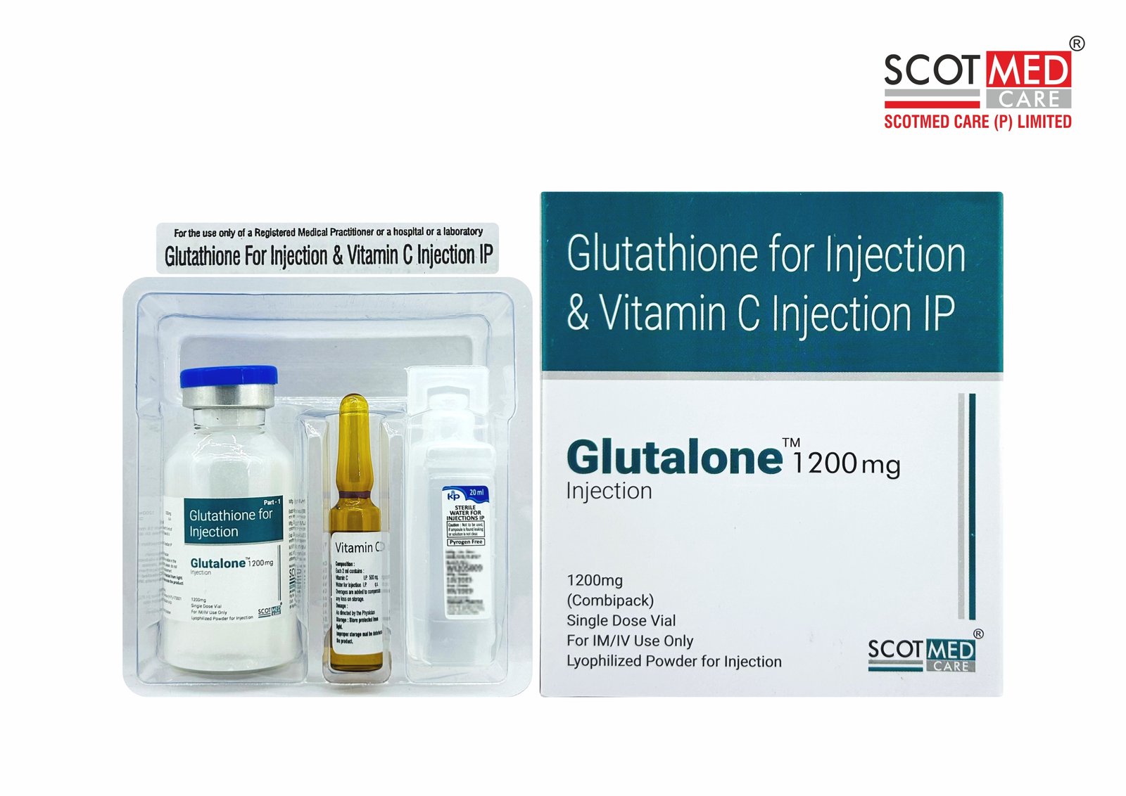 Glutathione for Injection & Vitamin C Injection IP (Glutalone™ 1200 mg) lyophilized injection by Scotmed Care - WHO GMP certified critical care injection manufacturer in India