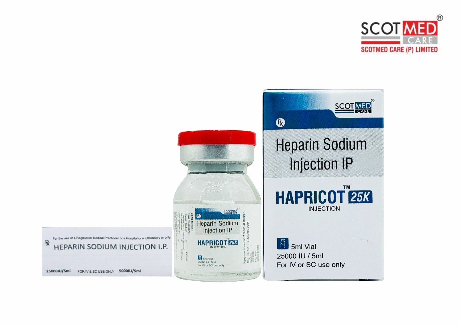 Heparin Sodium Injection IP 25000 IU/5ml HAPRICOT 25K Injection by Scotmed Care – Anticoagulant Critical Care Injection