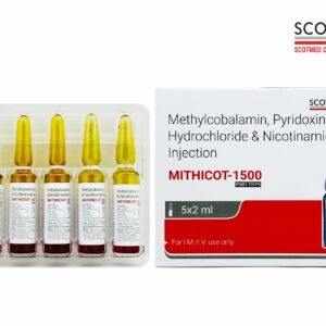 Methylcobalamin Pyridoxine Hydrochloride Nicotinamide Injection MITHICOT-1500 5x2ml by Scotmed Care | Neurotropic Vitamin B Injection Manufacturer India