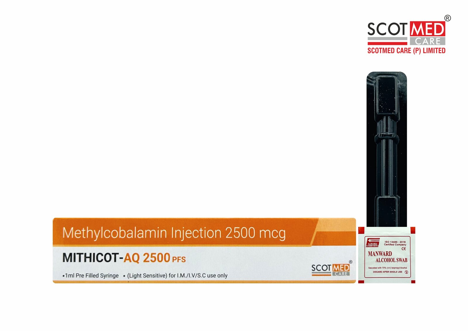 Methylcobalamin Injection 2500 mcg Pre Filled Syringe (MITHICOT-AQ 2500 PFS) by Scotmed Care – Vitamin B12 Injection Manufacturer in India