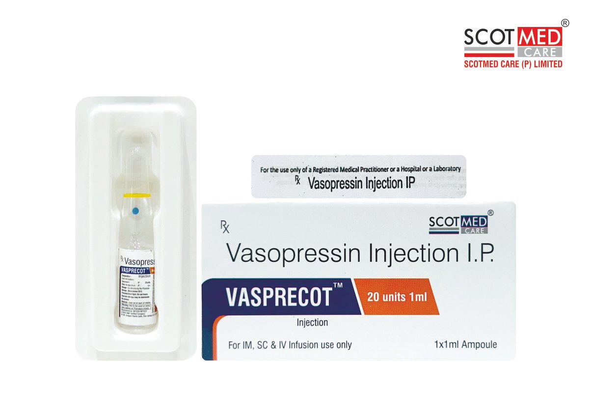 Vasopressin Injection IP 20 Units 1ml (VASPRECOT) by Scotmed Care – Critical Care Injection Manufacturer in India